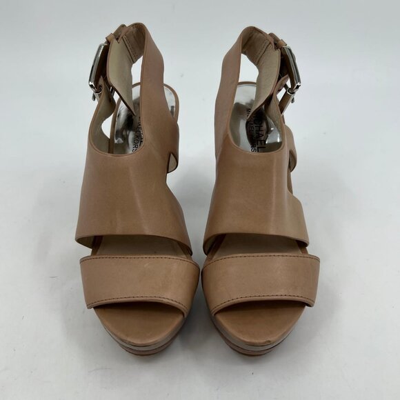 Michael Kors Tan Carla Ultra-High Peep Toe Platform Heels | Size 6.5 - Picture 10 of 11